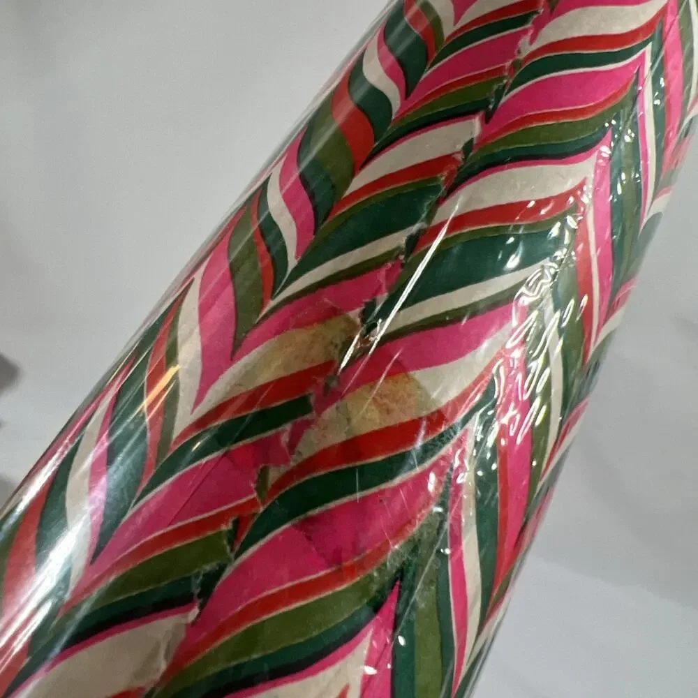Vintage Roll Gift Wrap Christmas Paper Papercraft Pink Green Mod SEALED Wrapping